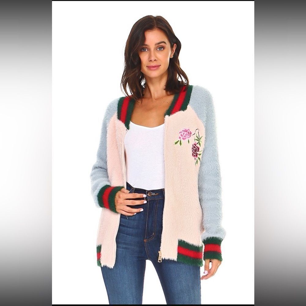 Selfie Couture Trendology Womens Sweater Sz S/M Colorblock Zípper  Flowers NWT